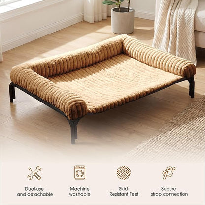 Elevated Dog Bed with Removable Bolster Cushion Mat, Raised Pet Cot for Extra Large Sized Dogs with Breathable & Washable Mesh, Indoor & Outdoor Pet Hammock with Skid-Resistant Feet.
