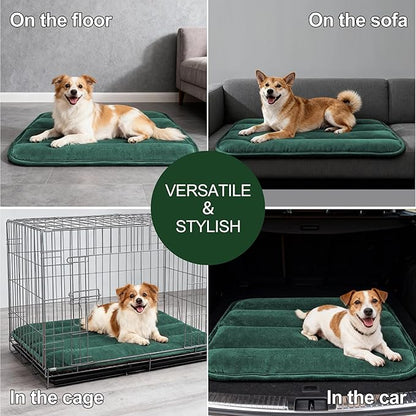 Dog Bed Mat, Reversible Dog Crate Pad with Washable Kennel Mat and Soft Foam, Flat Pet Bed for Dogs & Cats, for Crates Carriers & Travel (Green, 28" L*16" W*1.5" Th)