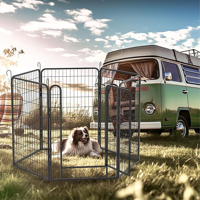 Dog Playpen Indoor - Pet Fence Puppy Exercise Pen for Yard Gate 6/8/12/16Panel Heavy Duty Crates with Doors Metal Dog Pen for Camping Outdoor (27.76 x 39.37 Inch, Black 6 Panels)