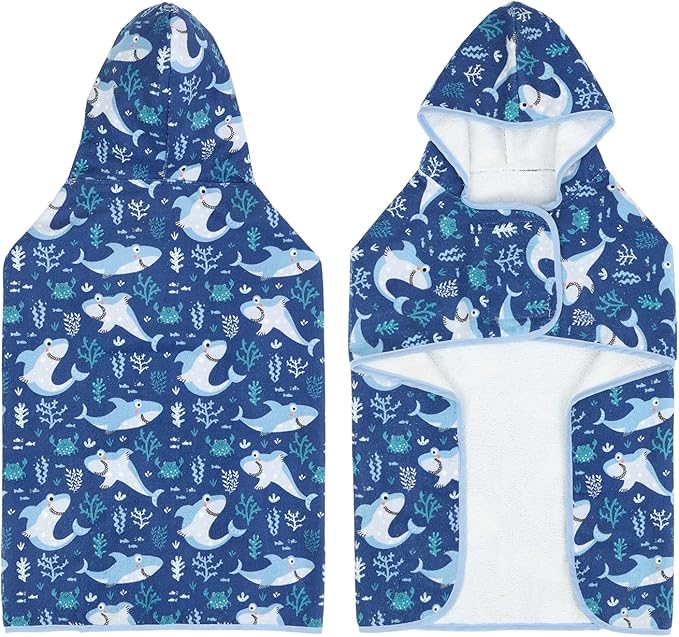 HDE Dog Bathrobe Super Absorbent Quick Drying Puppy Towel Wrap Coat Adjustable After Bath Robes with Hood for Dog Sizes S-XXL Sharks L