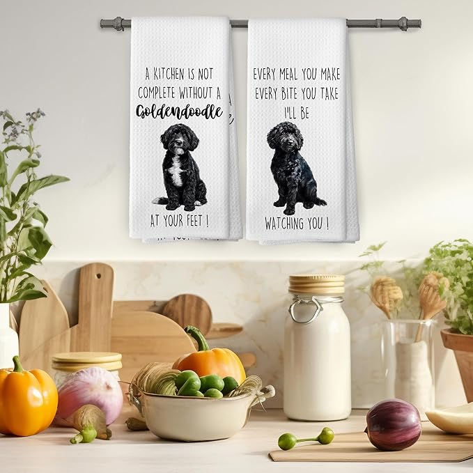 Black Goldendoodle Dog Kitchen Towels Set of 2, Funny Dog Kitchen Decor, Dogs Gifts for Women Men Hand Towel, Pet Owner Gift Decorative Tea Towels Dish Towel 16x24 Inch
