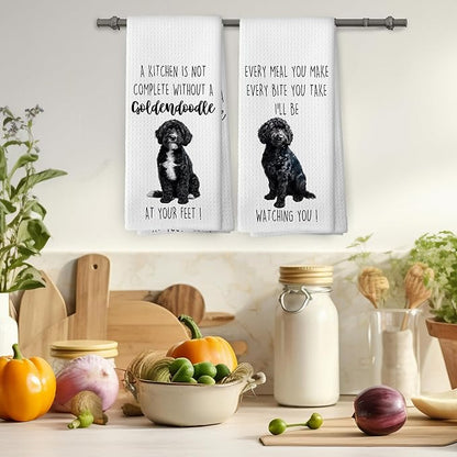 Black Goldendoodle Dog Kitchen Towels Set of 2, Funny Dog Kitchen Decor, Dogs Gifts for Women Men Hand Towel, Pet Owner Gift Decorative Tea Towels Dish Towel 16x24 Inch