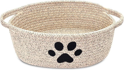 ABenkle Small Woven Basket with Handle, Cute Dog Paw Baskets for Gifts Empty, Decorative Rope Woven Storage Dog Toy Basket, Nursery Baskets for Baby Shower, 12" x 8" x 5"