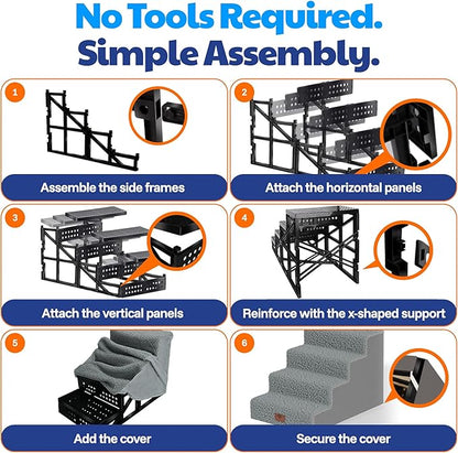 AKC 4-Step Pet Stairs – Durable, Non-Slip Steps for Small Dogs and Cats, Washable Cover, Simple No-Tool Assembly, Supports Up to 50 lbs