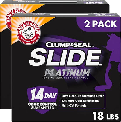 ARM & HAMMER Slide Platinum Multi-Cat Easy Clean-Up Clumping Cat Litter, 14 Days of Odor Control, 18 lb X 2 Pack (36 lbs)
