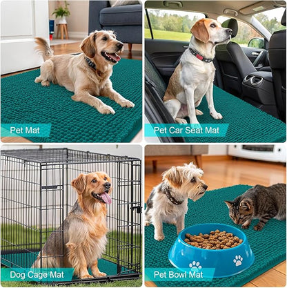 OLANLY Dog Door Mat for Muddy Paws 40x32, Absorbs Moisture and Dirt, Absorbent Non-Slip Washable Doormat, Quick Dry Chenille Mud Mat for Dogs, Entry Indoor Entryway Carpet for Inside Floor, Lake Blue
