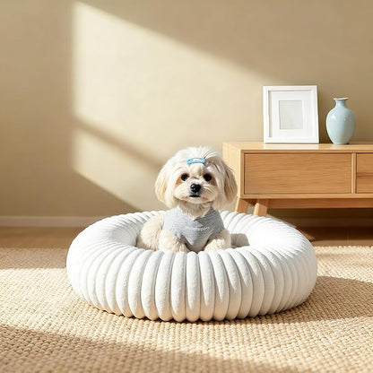 Calming Dog Bed Anti-Anxiety Donut Dog Beds for Small Medium Large Dogs,Washable Plush Fluffy Indoor Cat Kitten Round Cuddler Cushion (Cream, Large-34 inch)