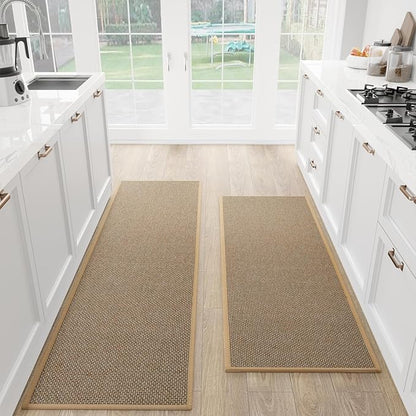 Kitchen Mat Set of 2 PCS, Cushioned Non Slip Rugs for Kitchen Floor, Absorbent Runner Comfort Standing Mats Washable for Kitchen, Office, Home,(Brown, 17.3"x47"+17.3"x71")