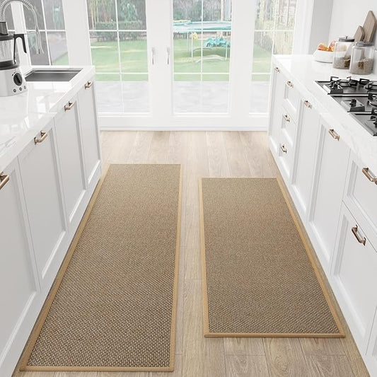 Kitchen Mat Set of 2 PCS, Cushioned Non Slip Rugs for Kitchen Floor, Absorbent Runner Comfort Standing Mats Washable for Kitchen, Office, Home,(Brown, 17.3"x47"+17.3"x71")