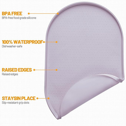 Hubulk 100% Waterproof Silicone Pet Feeding Mat with Raised Edge for Food and Water, Dog Bowl Mats, Cat Bowls Placemat with High Lip Protects Floor for Cats and Dogs (Dove, 19" L x 12" W)