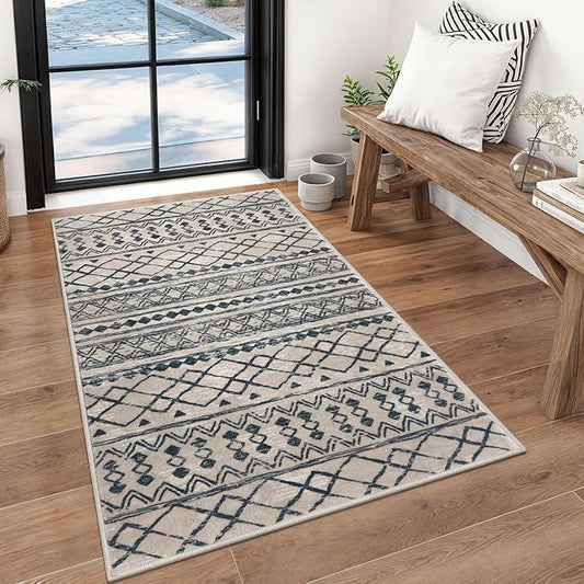 KUTA 3x5 Rugs for Entryway Boho Area Rug for Living Room, Moroccan Brown Black Washable Rugs Non Slip, Ultra Soft Print Distressed Geometric Low-Pile Entry Throw Carpet for Bedroom Nursery Dorm Decor