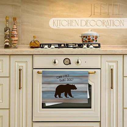 Funny Bear Kitchen Towels, Gifts for Bear Wildlife Camping Lovers Dish Tea Towels for Kitchen Decor, Can I Pet That Dog Decorative Hand Towel for Bathroom, 16x24 Inch - Rustic