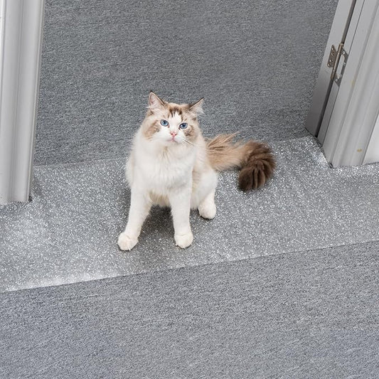 Uross Carpet Protector for Pets - Cat Carpet Protector for Doorway, Anti Scratch Under Door Cat Scratch Protector Mat, Easy to Cut Plastic Stopper Cat Scratch Guard Carpet 3.6FT-Silver