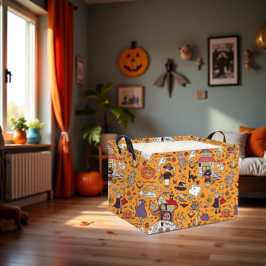 HIYAGON Rectangular Halloween Basket for Boys and Girls Kids Trick or Treat Pumpkin Basket for Halloween Parties Cute Storage Bin Organizer Box Room Decor(Pirate Halloween)