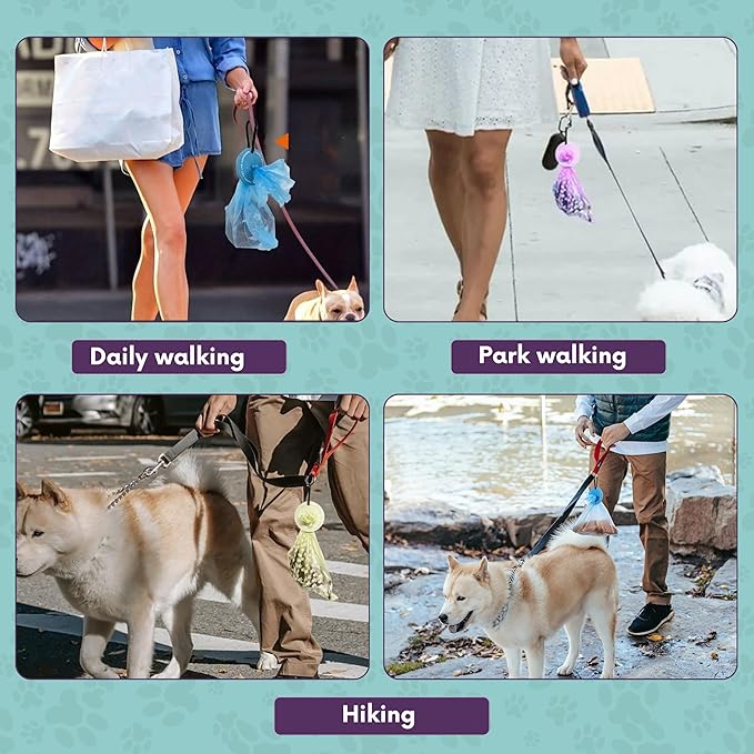 Dog Waste Bag Holder with Carabiner Clip - Convenient, Non-Plastic, and Hands-Free Waste Management Solution, Giving back to Charity (Blue/Yellow)