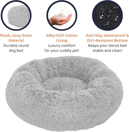 Donut Dog Bed - Premium Comfort for Anxiety Relief - Fluffy & Calming Design with Ultra-Plush Support | Cozy Round Dog Bed with Super Soft Circle Style (Grey, Medium)