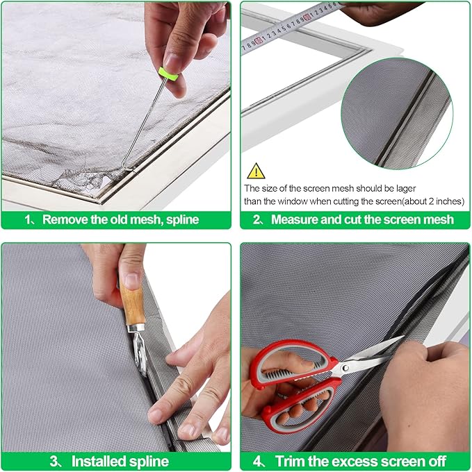 QWR Pet Proof Window Screen Replacement Kit, 39"x118" Durable High Hardness Screen Mesh Replacement Window Screens Repair Kit for Sliding Screen Door,Patio and Windows.(Folded Package with Tool Kit)