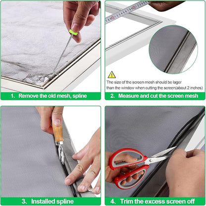 QWR Pet Proof Window Screen Replacement Kit, 39"x118" Durable High Hardness Screen Mesh Replacement Window Screens Repair Kit for Sliding Screen Door,Patio and Windows.(Folded Package with Tool Kit)