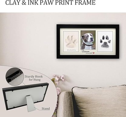 MYPAWLETS Extra Large Paw Print Frame Kit,Dog/Cat Paw Print Kit,Soft Pawprint Clay&Clean Touch Ink Pad,Pet Paw Print Impression Kit with Customization Tool,Wooden Pet Memorial Frame-Black