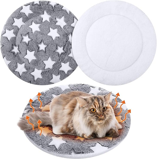 VitalCozy 2 Pack Self Heating Cat Pad Self Heating Cat Bed Machine Washable Heat Pet Mat Reversible Body Thermal Warm Round Dog Bed Crate Blanket for Feral and Indoor Cats(20'',Large Star)