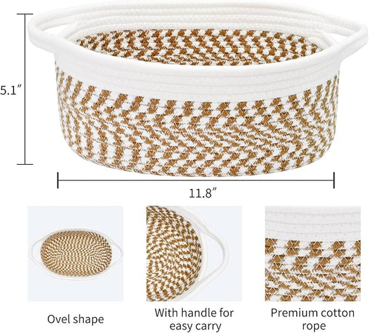 ABenkle Small Basket, 12"x 8" x 5" Cute Small Woven Basket, Rope Room Shelf Storage Basket, Cat Dog Toys Basket Chest Box, Decorative Empty Gift Basket with Handles