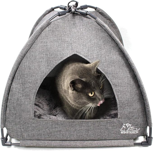 Winsterch Cat Bed Cave for Indoor Cats, Small Pet Tent Cave for Cats, Kittens, and Small Dogs, Warming Cat House with Removable Washable Cushion (18.5'‘ x 18.5’' x 15.8'', Grey)