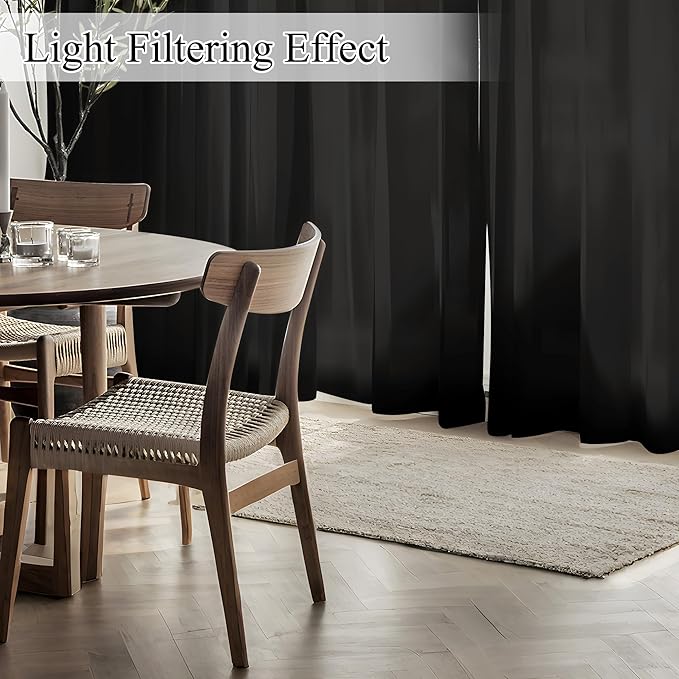 NICETOWN Black Sheer Curtains 84 inches Long 2 Panels for Living Room, 52" Wide Grommet Window Drapes for Nursery- Home Decoration Light Filtering Elegant Window Treatment