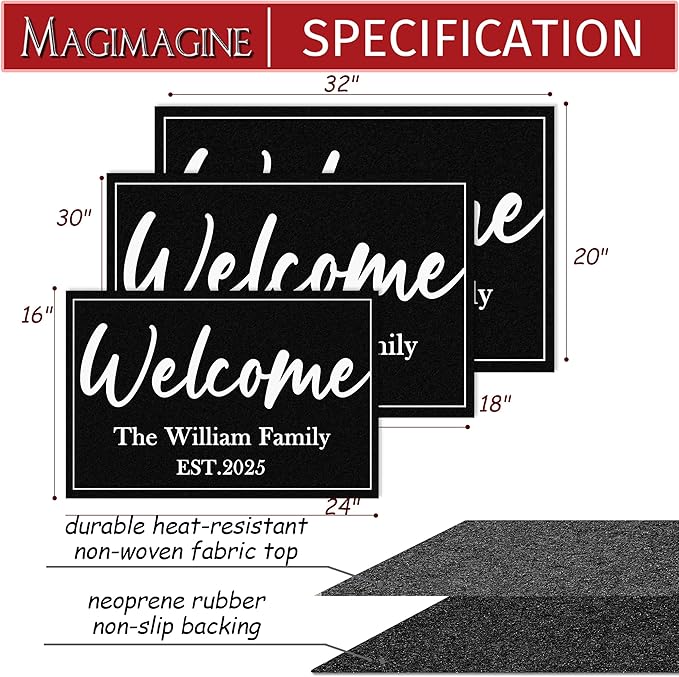 Custom Doormat with Family Name Personalized Welcome Entryway Door Mat Front Door Mat for Outdoor Decor Entrance Mat Customised Rug Christmas Housewarming Gift with Anti-Slip Backing