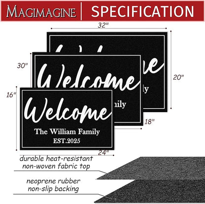Custom Doormat with Family Name Personalized Welcome Entryway Door Mat Front Door Mat for Outdoor Decor Entrance Mat Customised Rug Christmas Housewarming Gift with Anti-Slip Backing