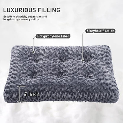 KSIIA Washable Dog Bed Deluxe Plush Dog Crate Beds Comfy Kennel Pad Anti-Slip Pet Sleeping Mat for Large, Jumbo, Medium, Small Dogs Breeds, 47" x 29", Dark Grey