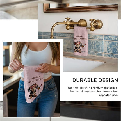 Weenies and Espresso Martini Kitchen Towels, Dachshund Lover Gifts Dish Tea Towels for Kitchen, Gifts Cocktail Lovers Hand Towels, Weiner Dog Gifts, 16x24 Inch