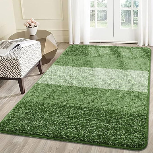 Smiry Dog Door Mat for Muddy Paws, Absorbs Moisture and Dirt, Low-Profile Entryway Mat with Non-Slip Backing, Entry Indoor Outdoor Doormat for Inside Floor (59x35 Inches, Green, Striped)