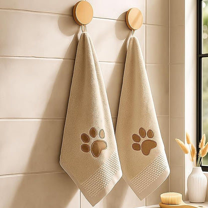 2 Pcs Dog Paw Hand Towels Bathroom Decor 13 x 29 Inch 100% Cotton Embroidered Soft Hand Towels Absorbent Farmhouse for Kitchen Restroom (Brown)