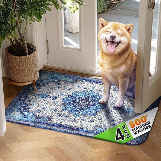 Hompet 4 Pack Super Absorbent Dog Door Mat for Muddy Paws, Washable Pee Pads for Dogs, Reusable Puppy Training Pads, Quick Dry Non-Slip Pet Entryway Rug, Leak-Proof Potty Pad for Indoor Floors 18x28