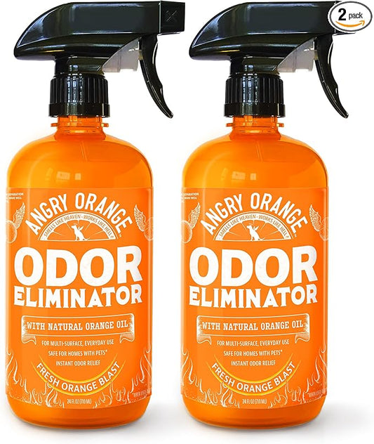 Angry Orange Pet Odor Eliminator for Strong Odor - Citrus Deodorizer for Strong Dog or Cat Pee Smells on Carpet, Furniture & Indoor Outdoor Floors - 2 Pack - Puppy Supplies