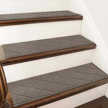 COSY HOMEER Stair Treads for Wooden Steps 9"x28" Washable Indoor Carpet Stair Treads Non Slip Soft Polyester Stair Carpet Tread Reusable Stair Runner Rugs for Kids, Elders,Pets,Light Brown,4pcs