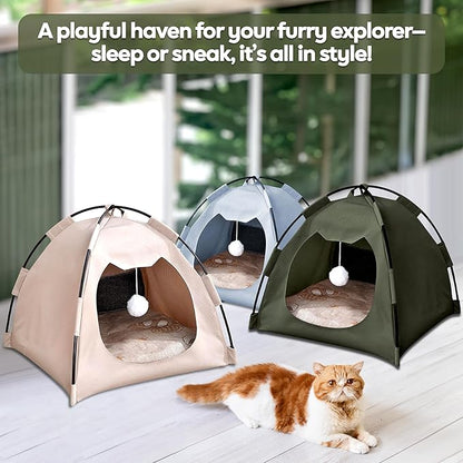GLOBHARB Cat Tent, Cat Tent Bed, Tent for Cats, Cat Tent Bed for Indoor Cats, Tent for Cats Indoor, Mini Tent for Pets, Tiny Cat Tent, Cat House Tent, Tents For Cats, Mini Tent for Cats (BLUE-GRAY, M)