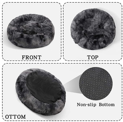 NOYAL Calming Dog Bed for Anxiety, Hooded Donut Cave with Blanket, Plush Fluffy Washable Pet Bed for Small Medium Dogs & Cats