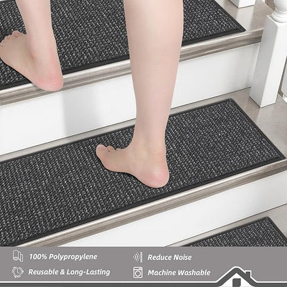 BEQHAUSE Stair Treads for Wooden Steps 28inX9in, Carpet Stair Treads Non Slip Indoor, Machine Washable Stair Runners for Kids Elders and Pets, Carpet for Stair Rugs Mat, TPE Backing, 4pcs, Charcoal
