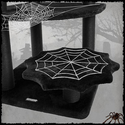 KAMABOKO Gothic Cat Tree, 46.9in Black Cat Tower with Coffin Bed, Cat Condo with Sisal Scratching Posts, Scratching Ramp and Comfort Basket for Indoor Cats