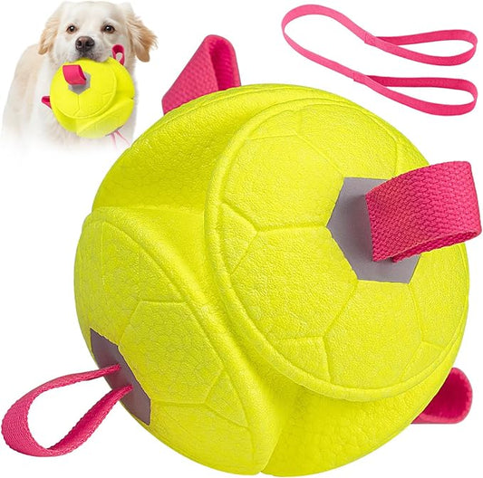 6 Inch Dog Ball Toys Interactive Soccer Ball with Straps for Tug of War Water Pet Toys Gifts for Puppy Birthday Indoor Outdoor for Fetch for Large Medium Dogs