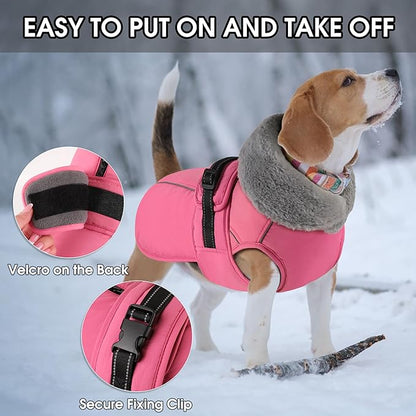 PETDSH Dog Coat Large, Windproof Dog Jacket with Warm Fleece Lining, Thickened Collar Dogs Winter Coat,Adjustable Reflective Pet Coats for Cold Weather (Pink, XX-Large)