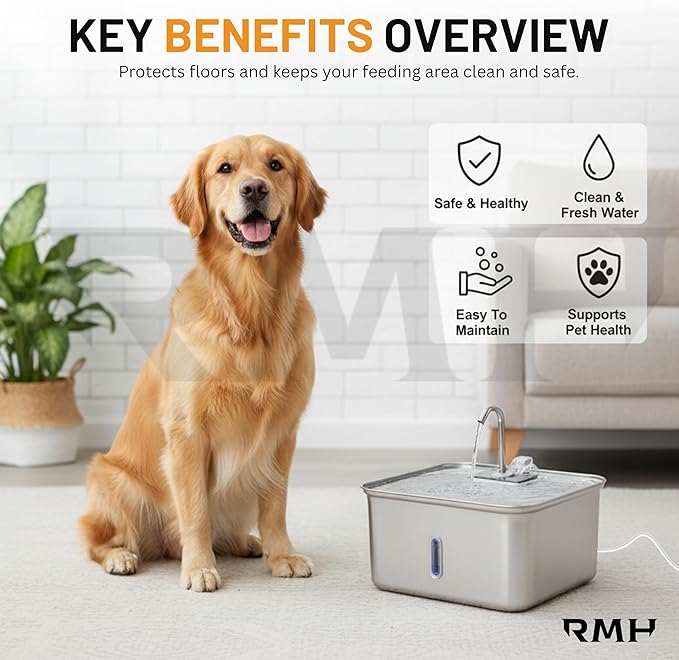 Stainless Steel Cat Water Fountain 7L with Waterproof Mat – Large Dog & Multi-Pet Automatic Drinking Fountain, Quiet Pump, 3-Stage Filtration & LED Water Window