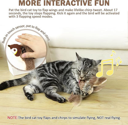 Tocirelo Cat Toy Flapping Bird (No Flying) - Simulate Chirping Flappy Bird, Interactive Cat Toys for Bored Indoor Adult Cats, Rechargeable Realistic Catnip Kicker Toy with Flapping Wings for Kitten