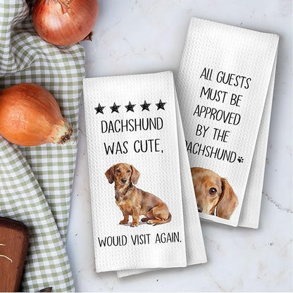 Dachshund Gifts Kitchen Towels - Funny Wiener Dog Decorative Waffle Dish Towels, Funny Dachshund Hand Towel for Kitchen Decor, Wiener Dog Lovers Tea Towel, 16x24 Inch Set of 2