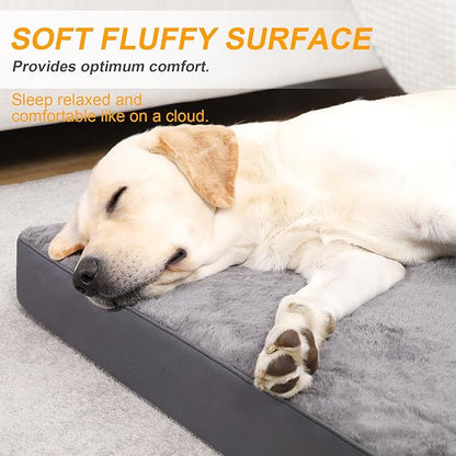 KSIIA Orthopedic Dog Crate Bed - Waterproof, Extra Large, Deluxe Plush, Washable with Egg Crate Foam & Removable Cover, 47 x 29 Inch, Dark Gray