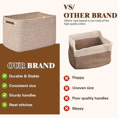 Storage Baskets for Organizing, 4 Pack Baskets for Shelves, Decorative Storage Bins for Shelves, Cotton Rope Storage Basket with Handles, Woven Basket for Storage, 13''Lx8.7''Wx7.9''H, Brown
