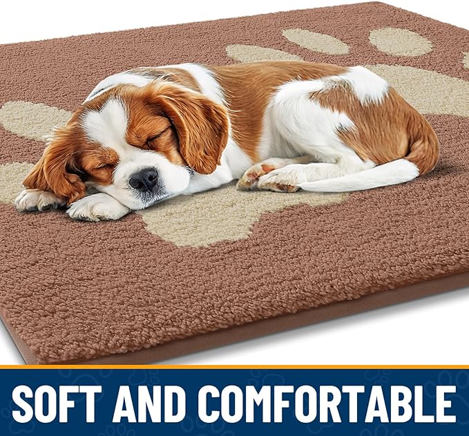 Smiry Dog Door Mat for Muddy Paws, Absorbs Moisture and Dirt, Low-Profile Entryway Mat with Non-Slip Backing, Entry Indoor Outdoor Doormat for Inside Floor (48x30 Inches, Camel, Paw)