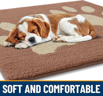 Smiry Dog Door Mat for Muddy Paws, Absorbs Moisture and Dirt, Low-Profile Entryway Mat with Non-Slip Backing, Entry Indoor Outdoor Doormat for Inside Floor (30x20 Inches, Camel, Paw)