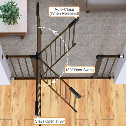 Cumbor 2 Pack 29.7-46" Baby Gate for Stairs, Mom's Choice Awards Winner-Auto Close Dog Gate for doorways, Easy Install Pressure Mounted Pet Gates indoor, Easy Walk Thru Wide Safety Gate for Dog, Brown